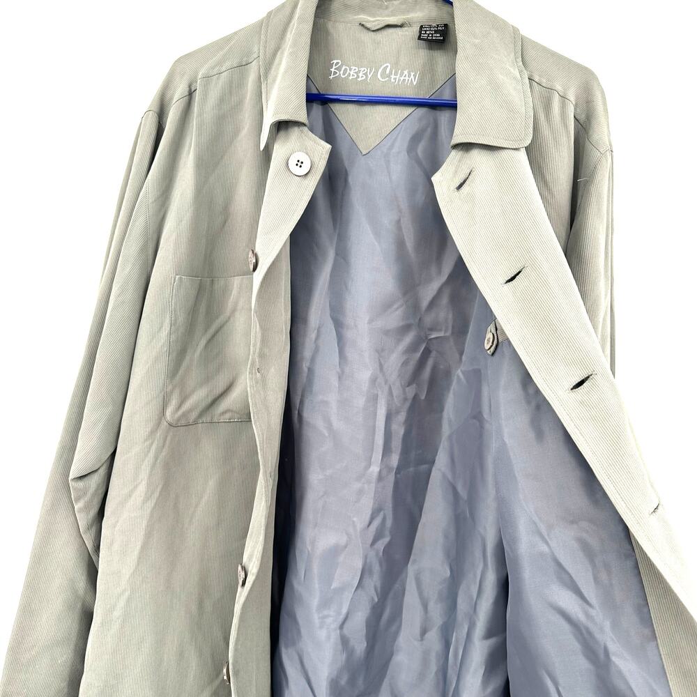 Bobby Chan Size M Button Up Long-Sleeved Overshirt Gray 100% Silk Inner Pocket - Picture 3 of 7